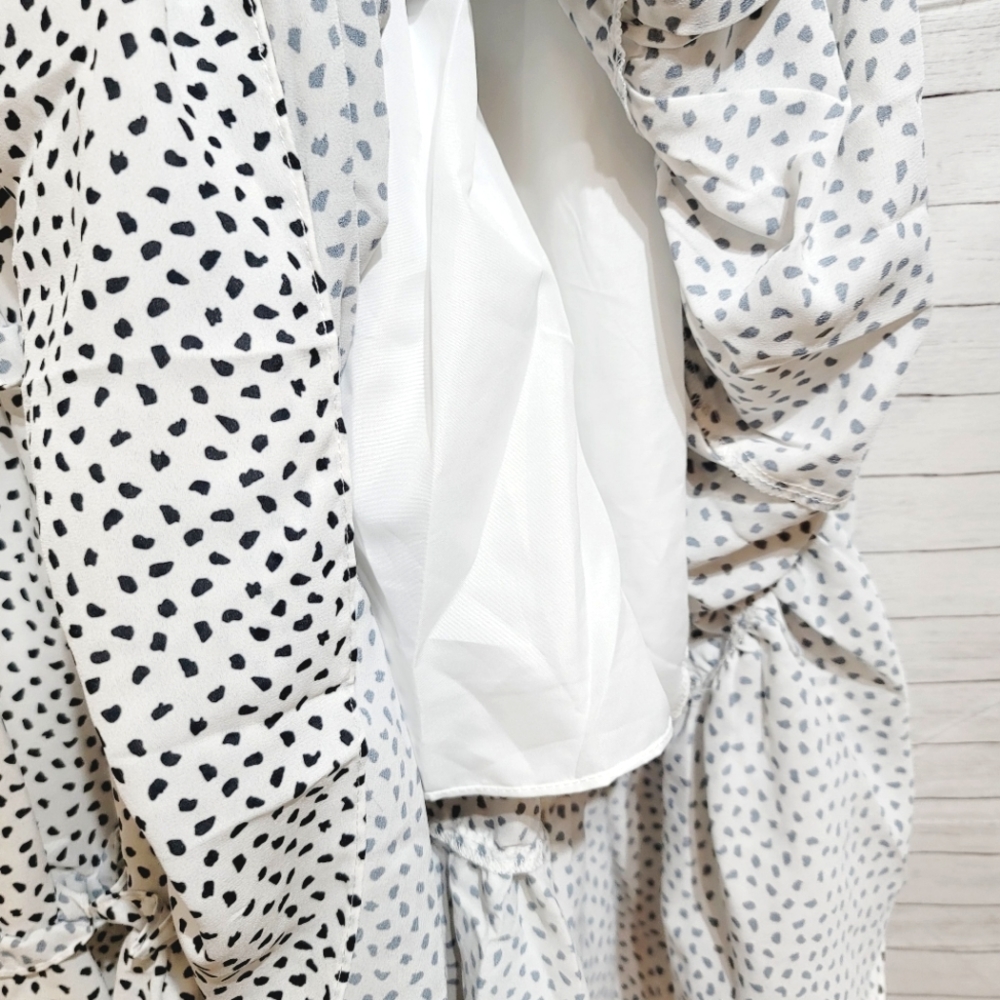JJ's HOUSE White Spotted High Neck Tiered Ruffle Dress, sz 10 - Picture 11 of 16